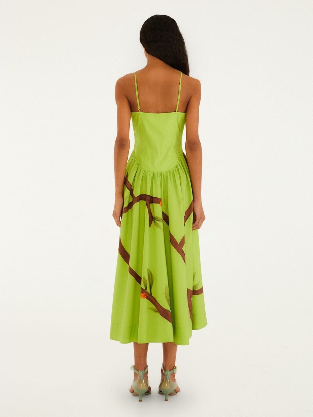 Farm Rio Green Birds Art Print Smocked Maxi Dress size S Small NWT - Picture 4 of 7